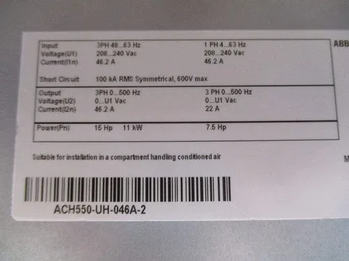 ABB ACH550 AC Drive ACH550-UH-046A-2 15HP/7.5HP with Keypad 4