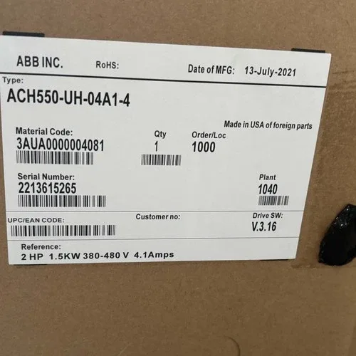 ABB AC Drive ACH550-UH-04A1-4 ACH550 2HP 1.5KW 4.1A 3AUA0000004081 2