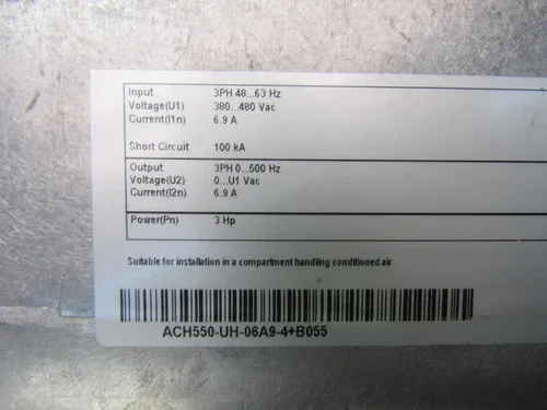 ABB ACH550-UH-06A9-4+B055 3HP VARIABLE FREQUENCY DRIVE 480V 6.9A XLNT TAKEOUT 2