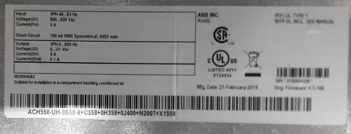 ABB DRIVE ACH550-UH-09A0-6+C558+0H358+0J400+N2007+X1558 2