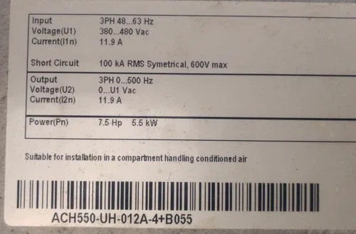ABB ACH550-UH-12A-4+B055 HVAC Variable Frequency Drive 7.5HP NEMA 12 3PH 480VAC 2