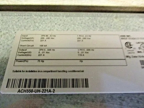 ABB ACH550 AC Drive ACH550-UH-221A-2 75HP * No Keypad * 3