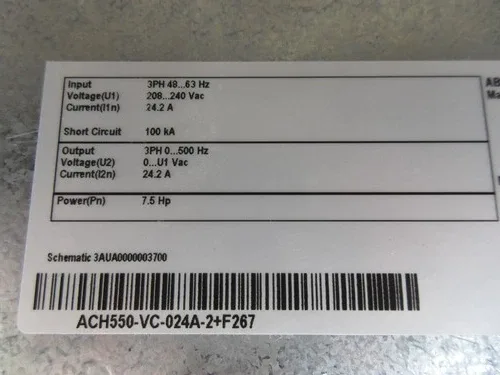 ABB ACH550 AC Drive with Bypass ACH550-VC-024A-2+F267 7.5HP 3Ph with Keypad 3