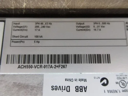ABB ACH550 AC Drive with Bypass ACH550-VCR-017A-2+F267 5HP 3Ph with Keypad 3