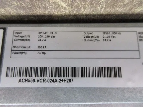ABB ACH550 AC Drive with Bypass ACH550-VCR-024A-2+F267 7.5HP 3Ph with Keypad 3