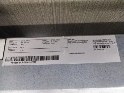 ABB ACH550 AC Drive with Bypass ACH550-VCR-031A-2+F267 10HP 3Ph Input 3PH 48-63Hz 3