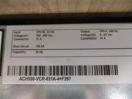 ABB ACH550 AC Drive with Bypass ACH550-VCR-031A-4+F267 20HP 3Ph with Keypad 3