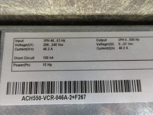 ABB ACH550 AC Drive with Bypass ACH550-VCR-046A-F267 15HP 3Ph with Keypad 3