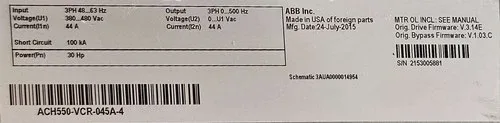 ABB ACH550-VCR-078A-4 60HP 3-Phase HVAC VFD with Bypass 3