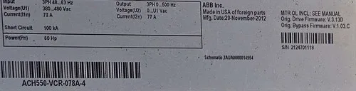 ABB ACH550-VCR-078A-4 60HP 3-Phase HVAC VFD with Bypass 2