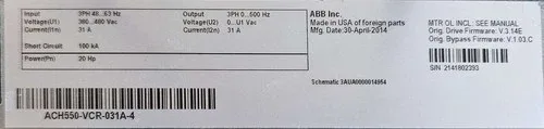 ABB ACH550-VCR-078A-4 60HP 3-Phase HVAC VFD with Bypass 4