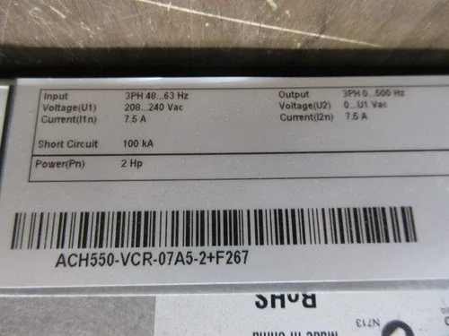 ABB ACH550 AC Drive with Bypass ACH550-VCR-07A5-2+F267 2HP 3Ph with Keypad 3