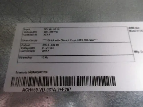 ABB ACH550 AC Drive with Bypass ACH550-VD-031A-2+F267 10HP 3Ph with Keypad 3