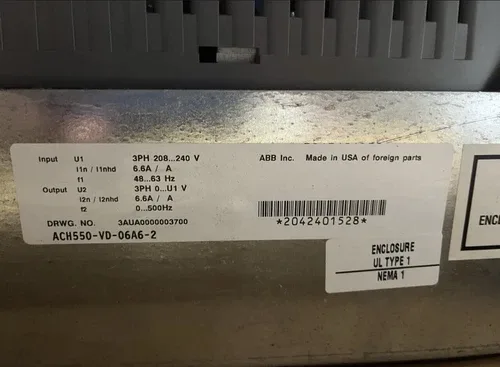 ABB ACH550-VD-06A6-2 VFD with bypass 1.5 HP S-233 4