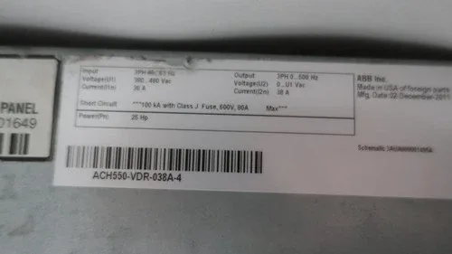 ABB ACH550-VDR-038A-4 Vfd Drive with Disconnect Switch 25hp 380-480v-ac 0-500hz 4