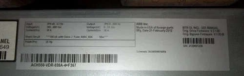 ABB ACH550-VDR-038A-4+F267 25HP 3PH 100KA HVAC DRIVE (86) 2