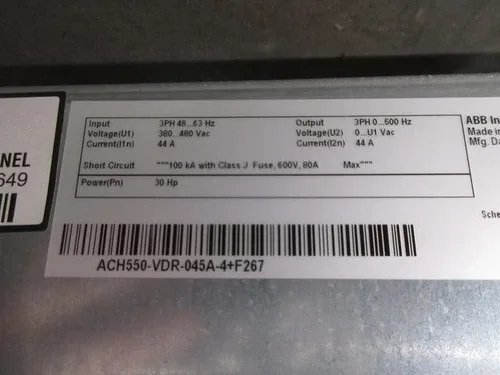 ABB ACH550 AC Drive with Bypass ACH550-VDR-045A-4+F267 30HP 3Ph with Keypad 3