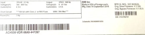 ABB ACH550-VDR-06A9-4+F267 Bypass Variable Frequency Drive Lower Unit Only 3