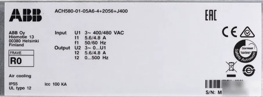 ABB Surplus ACH580-01-05A6-4+B056+J400 Low Voltage AC Wall-Mounted Drive 3