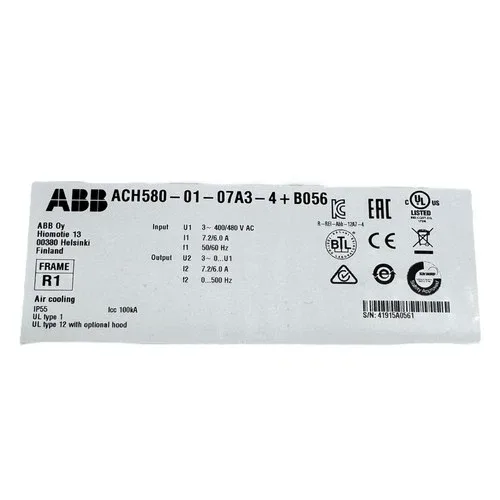 ABB ACH580-01-07A3-4+B056 Frequency Inverter 3PH 7.2A 3kW 98W 400/480Vac 4