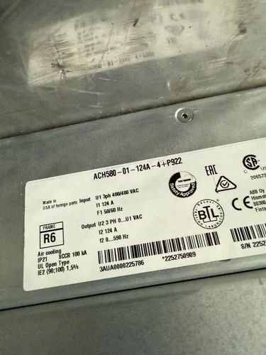 ABB ACH580-01-124A-4+P922 HVAC DRIVE MISSING SCREEN UNTESTED READ 3