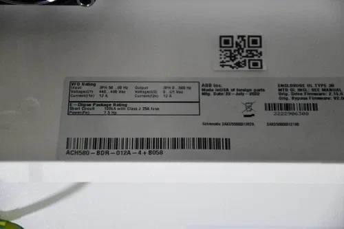 ABB ACH580-BDR-012A-4+B058 12A 460V 7.5HP ACH580 with Bypass 8336 Enclosed VFD - SA 3
