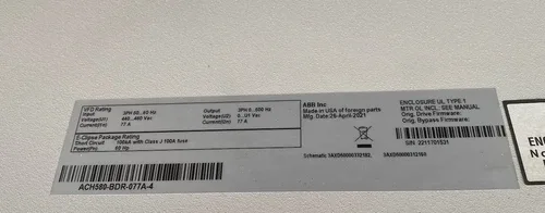 ABB ACH580-BDR-077A-4 Drive 60HP 4