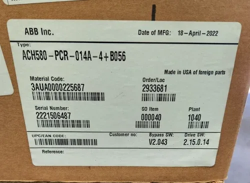ABB 10 HP HVAC DRIVE with CIRCUIT BREAKER DISCONNECT ACH580-PCR-014A-4 + - B056 3