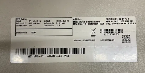ABB ACH580-PDR-023A-4+E213 15HP 480V 3PH 60HZ VFD 2