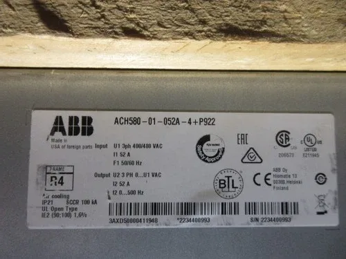 ABB ACH580 AC Drive with Disconnect ACH580-PDR-052A-4+J429 40HP 3Ph with Keypad 3