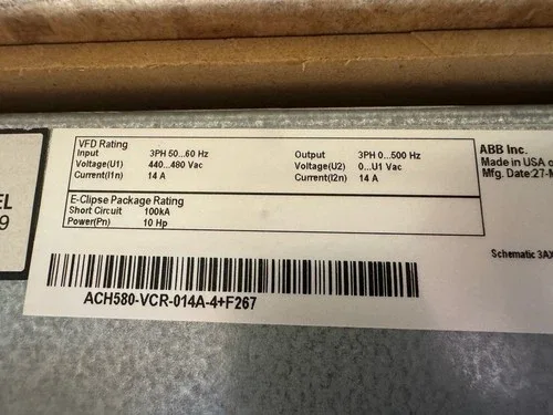 ABB ACH580-VCR-014A-4 +F267 E-Clipse Package 10HP 100kA 3PH 2