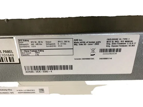 ABB ACH580-VCR-03A5-4 Drive With Bypass 480VAC 2HP 3 Phase 4