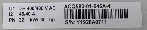 ABB ACQ580-01-046A-4 22kW SW V2.09.0.3 Frequency Inverter 3