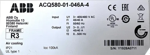 ABB ACQ580-01-046A-4 22kW SW V2.09.0.3 Frequency Inverter 4