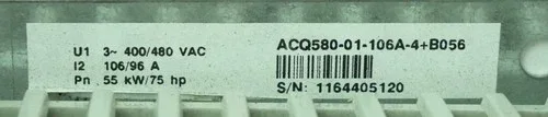 ABB ACQ580-01-106A-4+B056 Frequency Inverter 55kW SW v1.73 - Unused/Attn 4