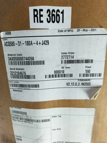 ABB ACQ580-31-180A-4+J429 ULTRA-LOW HARMONIC 3-P 480V 163A 150HP VFD DRIVE 3