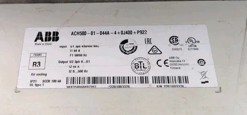 ABB ACH580-01-044A-4+0J400+P922 HVAC VFD Drive 22kW 30HP 44A 400/480V Frame R3 3