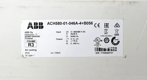 ABB ACH580-01-046A-4+B056 HVAC Variable Frequency Drive 22kW SW v2.09.0.0 2