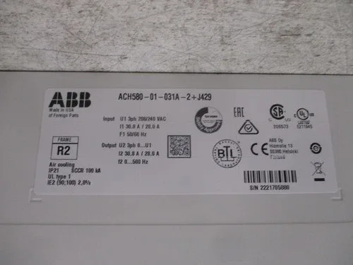 ABB ACH580 AC Drive ACH580-01-031A-2+J429 10HP 3Ph 2