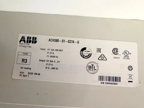 ABB ACH580-01-027A-6 AC Drive 25HP 600V 27A 2