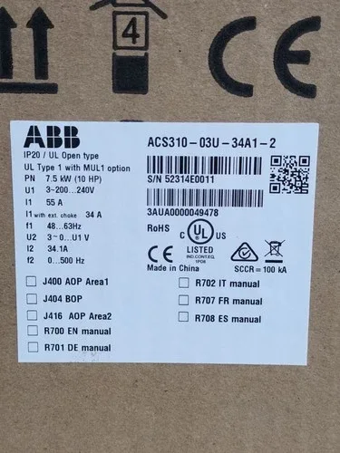 ABB ACS310-03U-34A1-2 ACS310 7.5KW 220V VFD 3