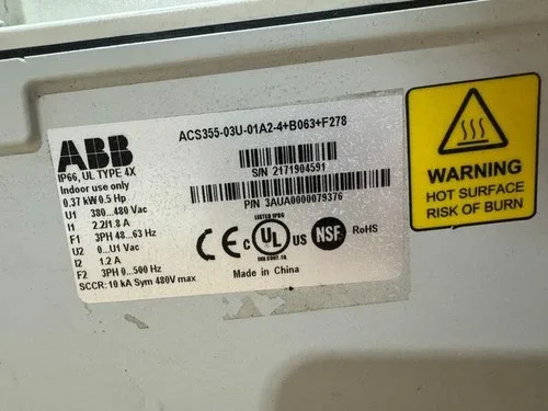 ABB 1/2 HP AC VARIABLE FREQUENCY DRIVE 480V ACS355-03U-01A2-4+B063+F278+F278 2