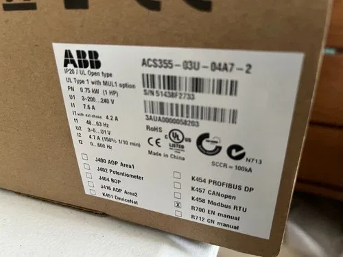 ABB ACS355-03U-04A7-2+J400 Var Freq Drive 1HP 4.7A 240V 3PH NEMA 4X IP66/67 2