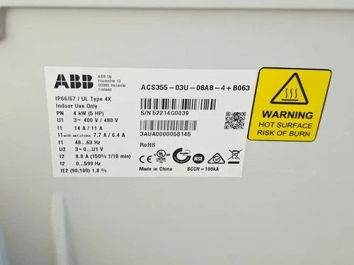 ABB ACS355-03U-08A8-4+B063 AC VARIABLE FREQUENCY DRIVE VFD 3