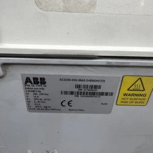 ABB 2.20 kW 3 HP AC VARIABLE FREQUENCY DRIVE 240vac ACS355-03U-09A8-2+B063+F278 3