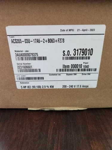 ABB VFD ACS355-03U-17A6-2+B063+F278 5HP IE2 (90 100) 2 9 % KW 3