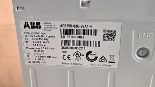 ABB AC Drive ACS355-03U-02A4-4+J400 1 HP 3