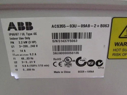 ABB ACS355-03U-09A8-2+B063 200/240VAC 14AMP XLNT TAKEOUT MAKE OFFER 4