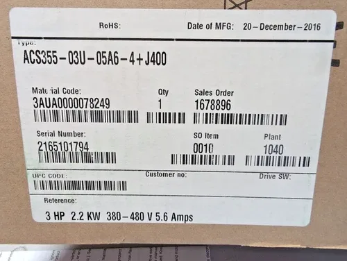ABB can overnight ACS355-03U-05A6-4+J400 Machine Drive 3 HP 2.2kw 2