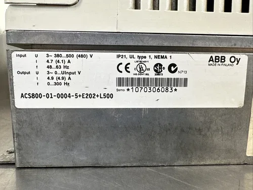 ABB ACS800-01-0004-5+E202+L500 Drive Out 3Ph 4.9A 0-300Hz (1B-01) 4